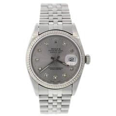 Rolex Stainless Steel Diamond Dial Datejust Automatic Wristwatch