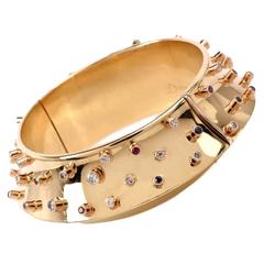 David Stern Diamond Gem Wide Gold Bangle Bracelet 10