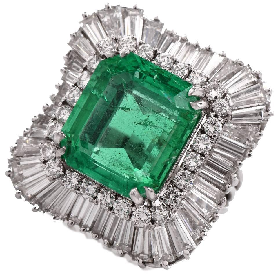 Emerald Diamond Platinum Ballerina Ring