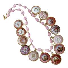 Pink Quartz Miniature Plates Charm Necklace
