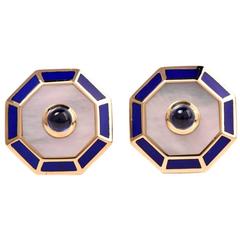 Lapis Mother of Pearl Sapphire Gold Men's Cufflinks