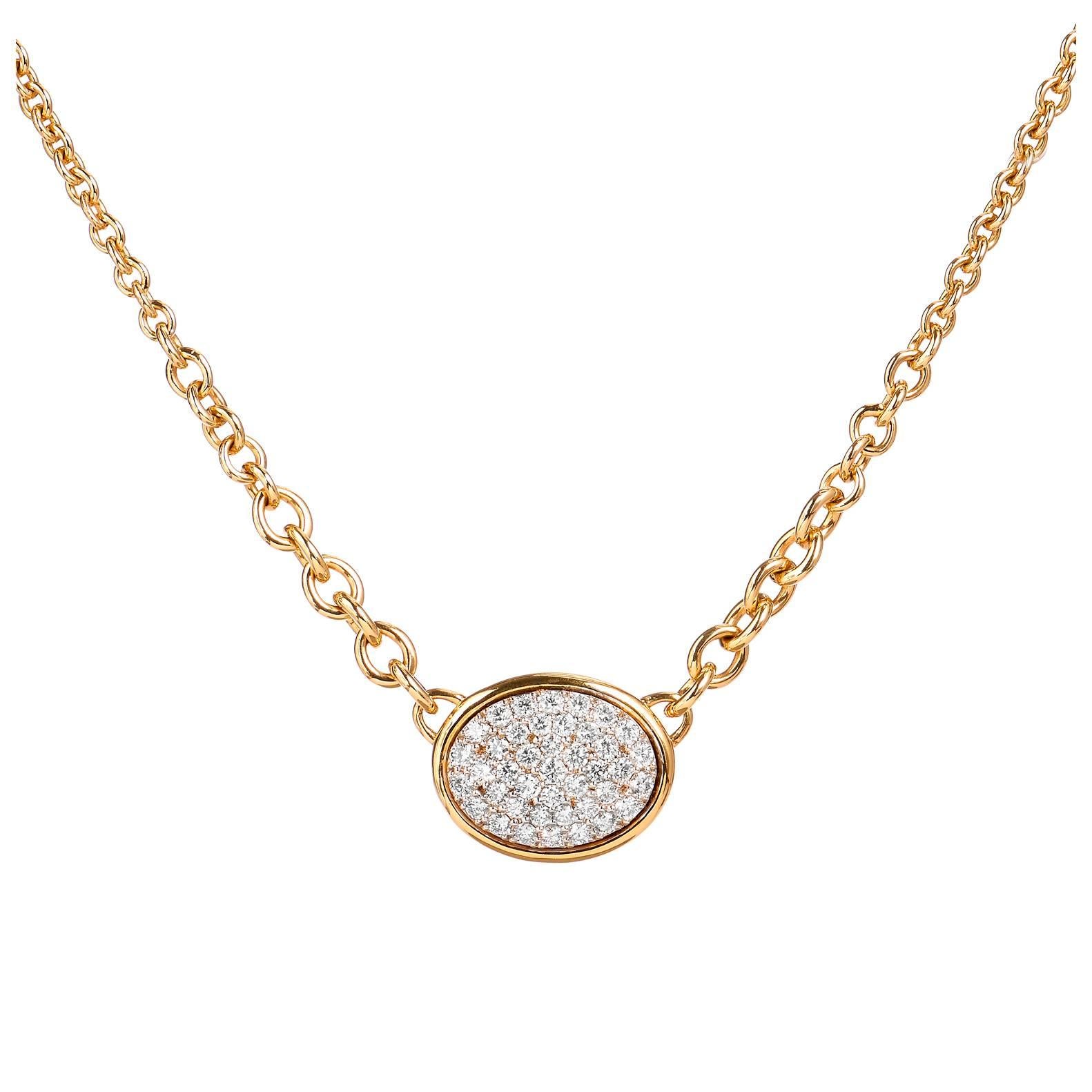 1.99 Carat of Diamonds Set in 14 Karat Gold Oval Shaped Pave Necklace For Sale