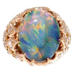 Antique Belle Epoque French Black Opal Diamond Gold Ring
