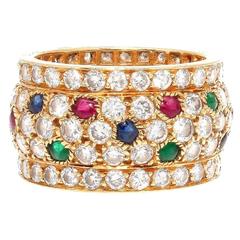 Cartier Nigeria Breite Smaragd Rubin Saphir Diamant Gold Band Ring