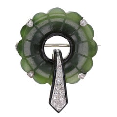 Art Deco Jade Diamond Platinum Brooch