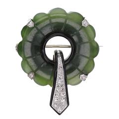 Art Deco Jade Diamond Platinum Brooch 11