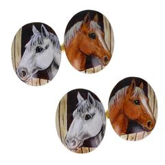 Antique Enamel Gold Horse Cufflinks 7