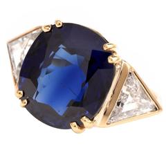 Natural No Heat Blue Sapphire Diamond Gold Three Stone Ring