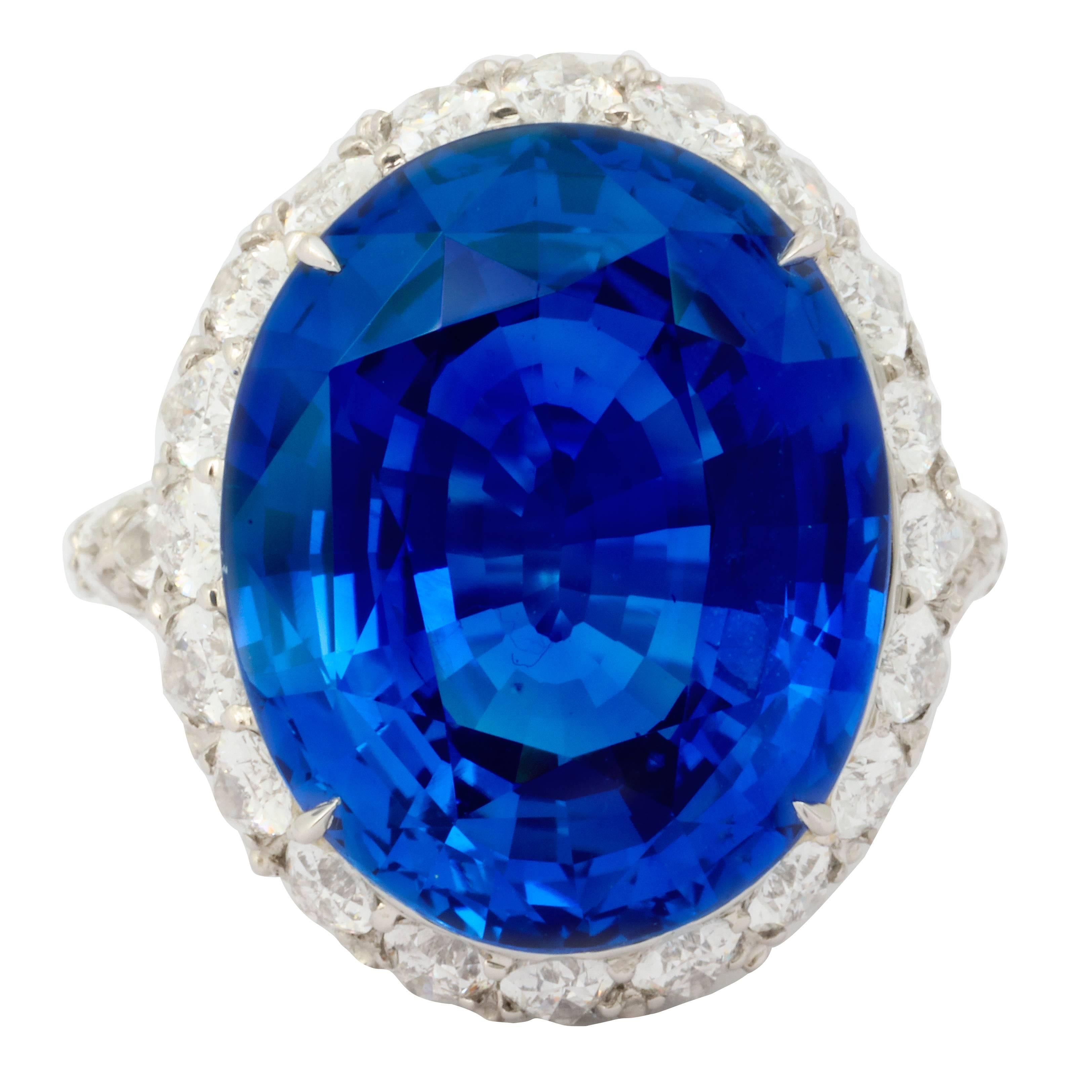 Natural No Heat Ceylon 20 Carat Sapphire Diamond Ring For Sale