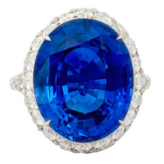 Natural No Heat Ceylon 20 Carat Sapphire Diamond Ring