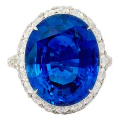 Natural Unheated Ceylon 20.13 carat Sapphire Diamond Platinum Ring 8
