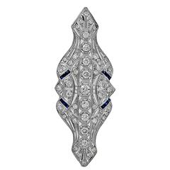 Antique Art Deco Sapphire Diamond Platinum Brooch