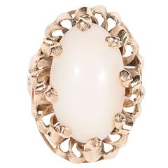 Mid-Century Modernist White Coral Gold Dome Ring