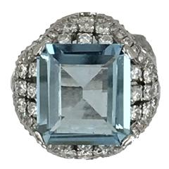 Retro 1950s Aquamarine Diamond Platinum Ring