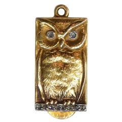 Art Nouveau Diamond Gold Platinum Owl Locket