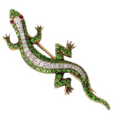 Bailey Banks & Biddle Garnet Ruby Diamond Gold Lizard Brooch