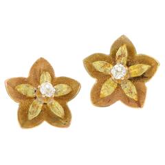 Antique Diamond Gold Flower Earrings
