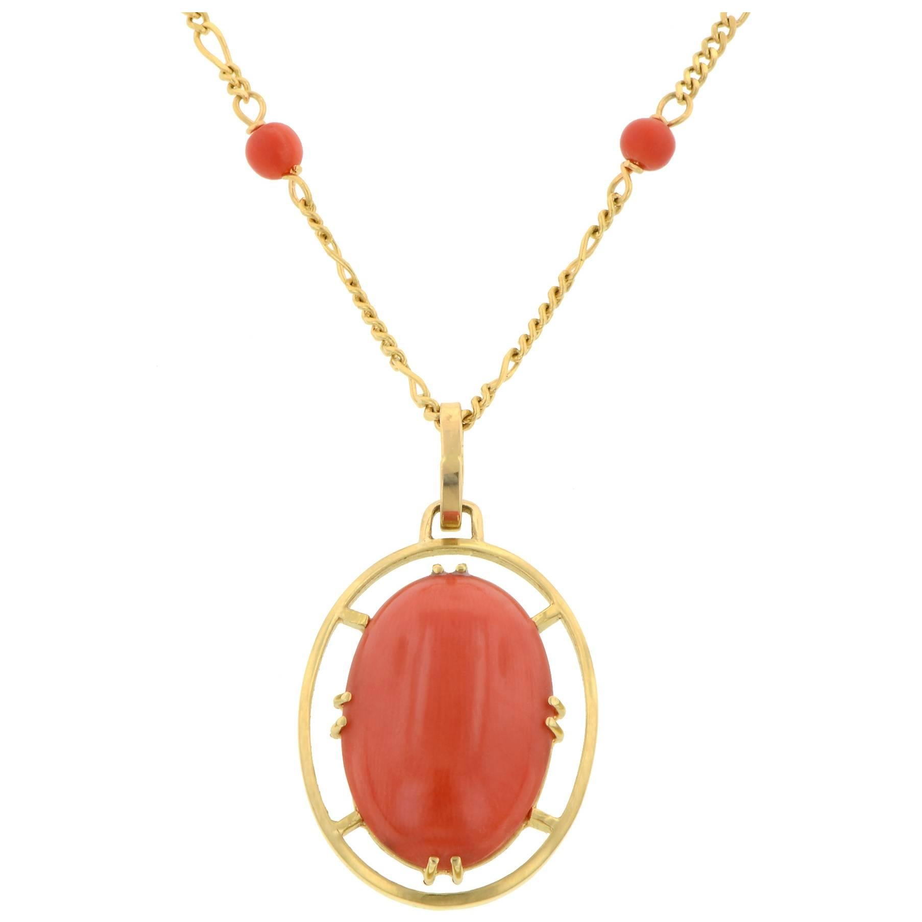 Late 20th Century Italian Coral Gold Pendant Necklace at 1stDibs