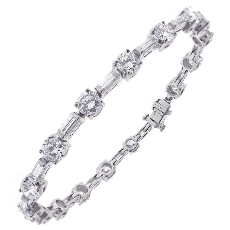 Diamond Platinum Straight Line Tennis Bracelet at 1stDibs