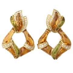 Citrine Peridot Diamond Gold Drop Earrings 11