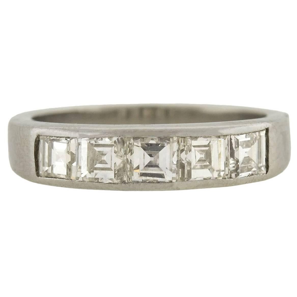 1960s Diamond Platinum Square Cut Half Band Ring