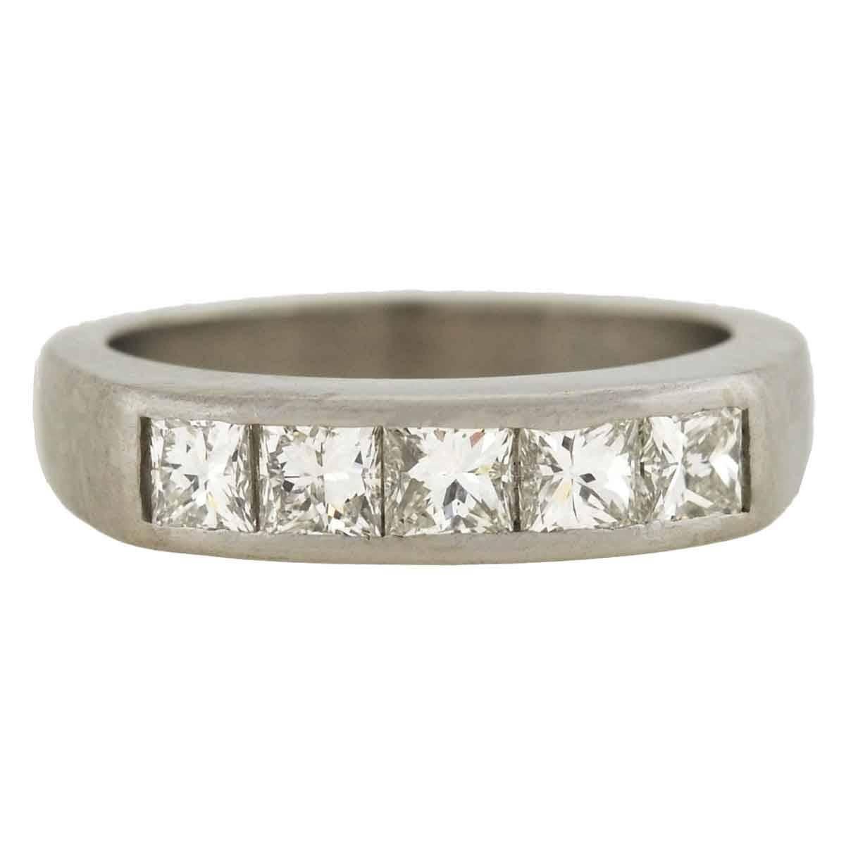 Radiant Cut Diamond Platinum Half Band Ring  For Sale