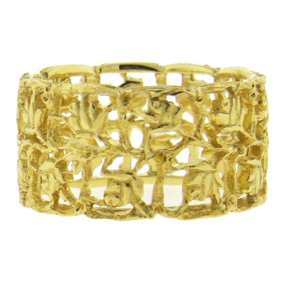 Buccellati Gold Floral Wide Wedding Band Ring