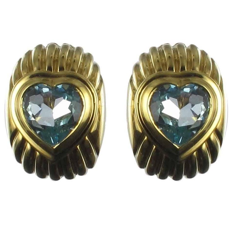 Fred Heart Topaz Gold Stud Earrings For Sale at 1stDibs