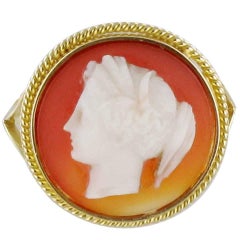 French Antique Agate Cameo Gold Ring