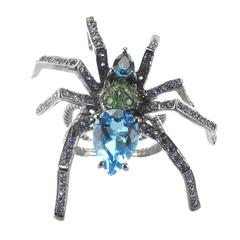 New Topaz Garnet Sapphire Blacked Silver Spider Ring 