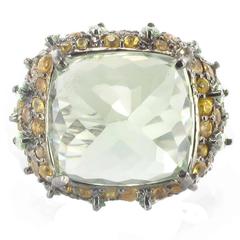 New Green Quartz Green Garnet and Yellow Sapphire Silver Ring 