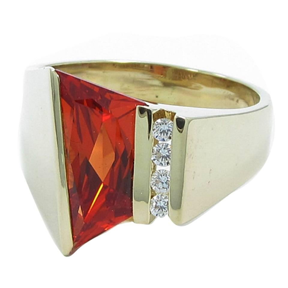 Strell Padparadscha Sapphire Diamond Gold Ring