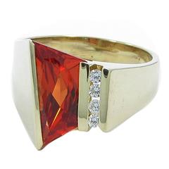 Strell Padparadscha Sapphire Diamond Gold Ring
