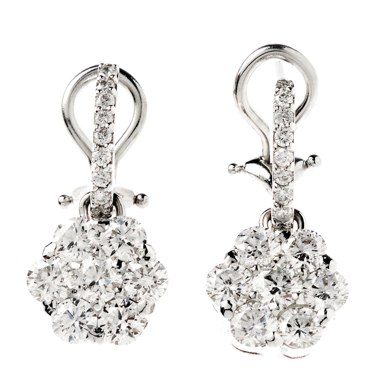 Stambolian Diamond Gold Cluster Drop Earrings For Sale