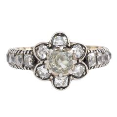 English Antique Diamond Sterling Silver Gold Cluster Ring