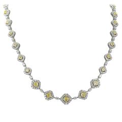 Colorless and Canary Diamond Two Color Gold Necklace