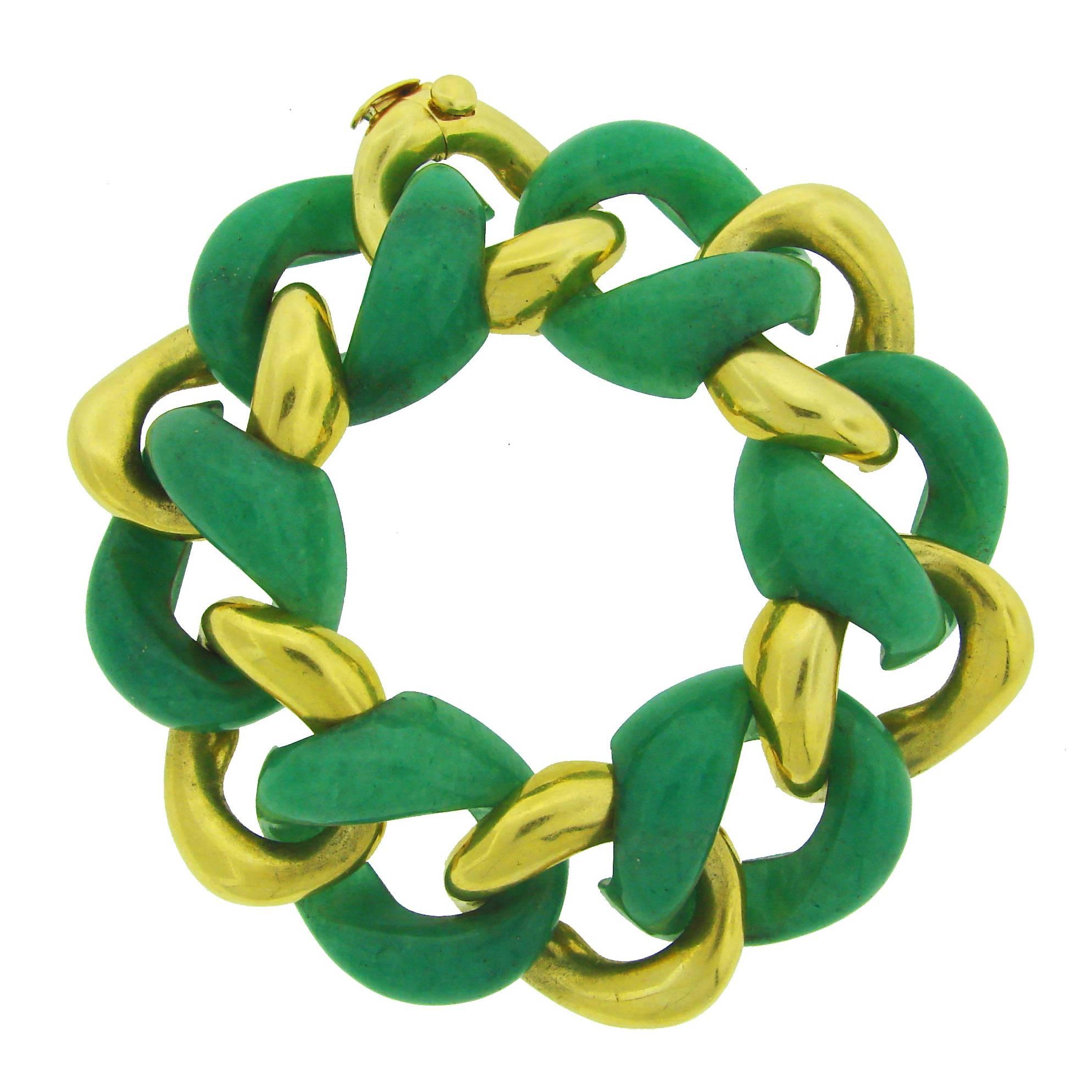 1970er Seemann Schepps Aventurin Gold Curb Link Armband