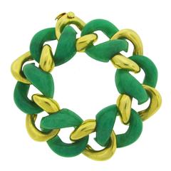 1970s Seaman Schepps Aventurine Gold Curb Link Bracelet