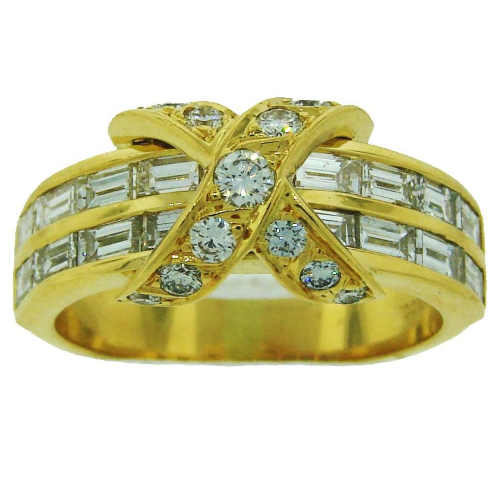 Tiffany & Co. Diamond Gold X Band Ring