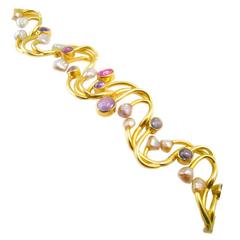 Hans Hansen Sapphire Pearl Gold Bracelet 7