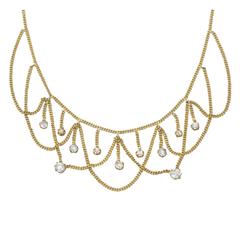 1880s Antique 2.50 Carat Diamond and 19k Yellow Gold Necklace 1