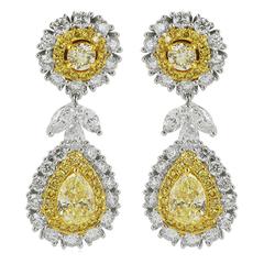 Canary and Colorless Diamond Drop Earrings