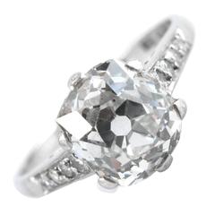 1920s Art Deco 3.80 Carat Old Cut Cushion Diamond Platinum Solitaire Ring