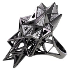 Black Stellated Star Diamond Gold Ring 