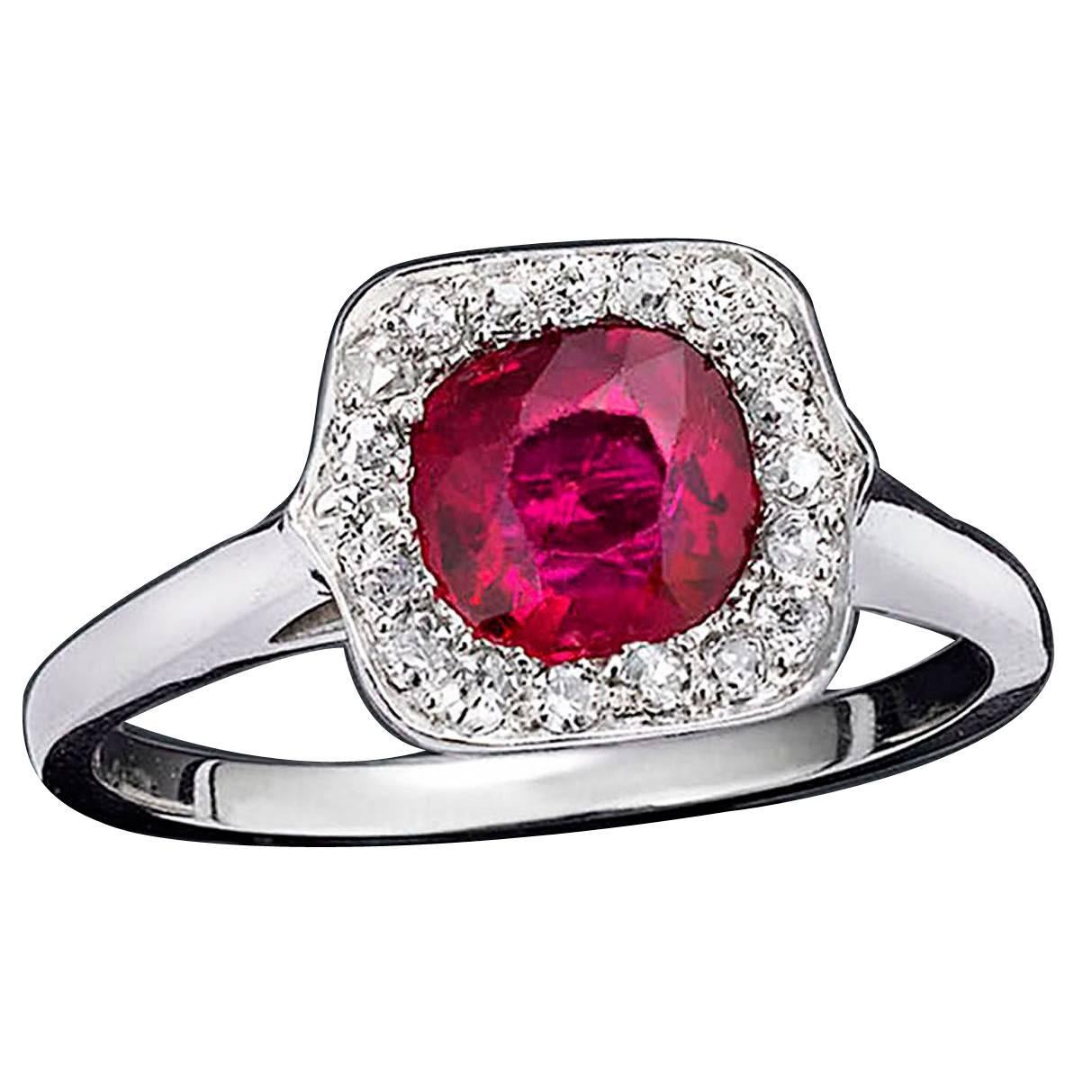 Untreated Burma Ruby Diamond Ring