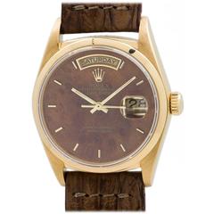 Rolex Yellow Gold Burl Wood Dial Day-Date Wristwatch Ref 18038 1987 