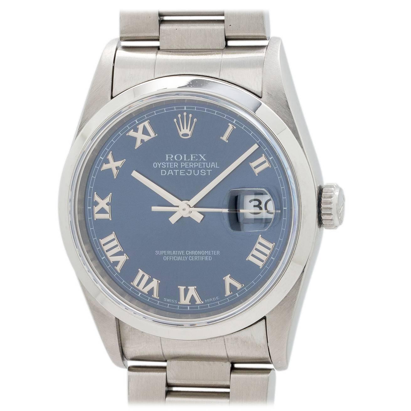 Rolex Stainless Steel Datejust Wristwatch Ref 16220 1996