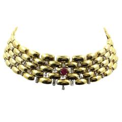 Ruby Diamond Gold Panther Link Choker Necklace
