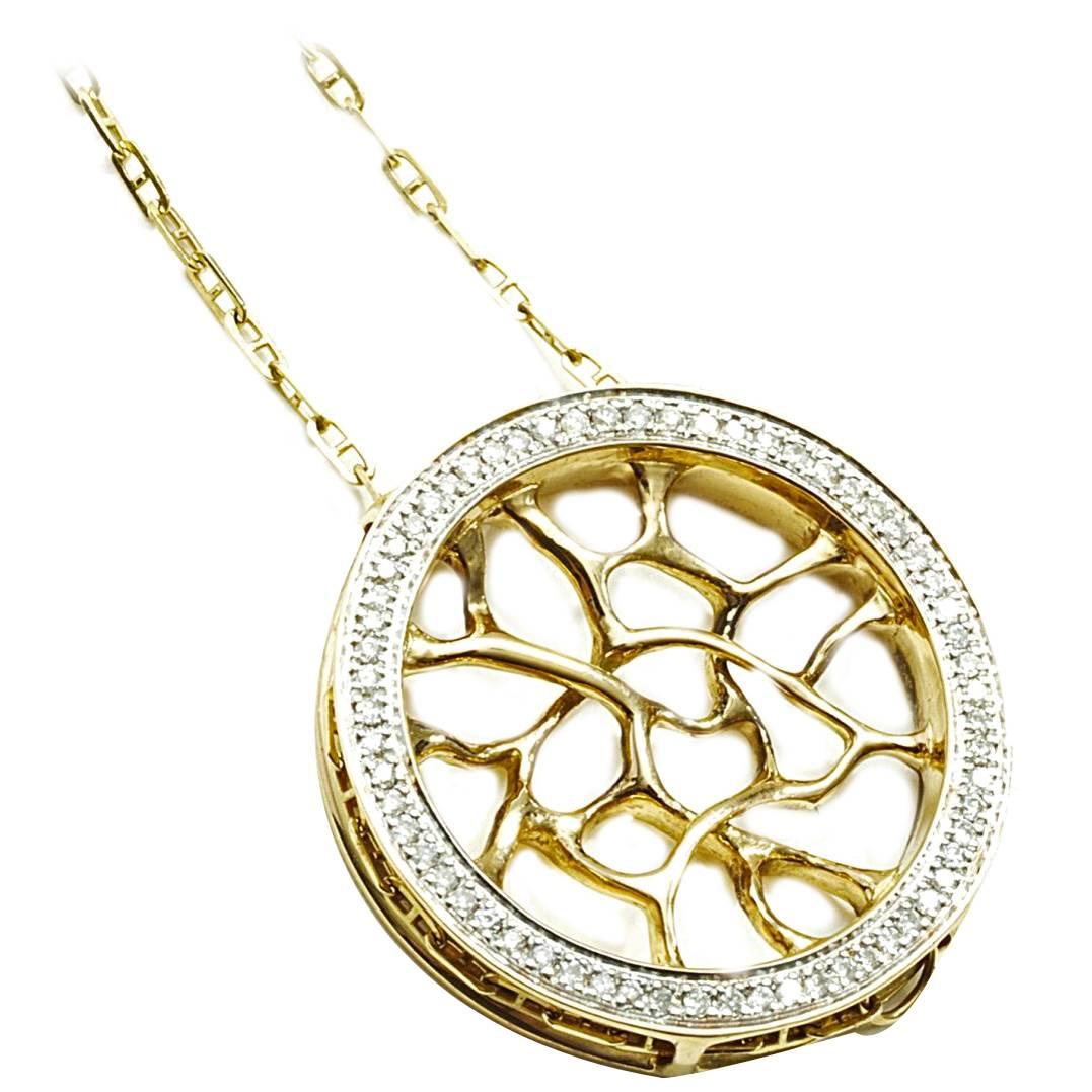 18K Gold and Diamond Web Necklace by John Brevard For Sale