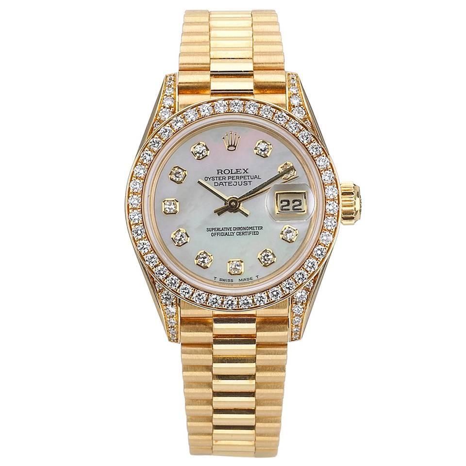 Rolex Lady's Yellow Gold Diamond President Automatic Wristwatch